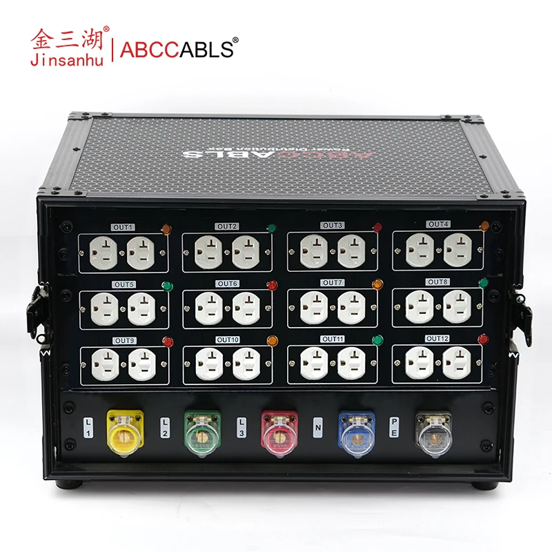 ABCCABLS 12CH US Stage Power Distribution Box | 3Phase 5-Wire Camlock Input 24*NEMA5-20R 208V 100A Portable Touring Power Distro