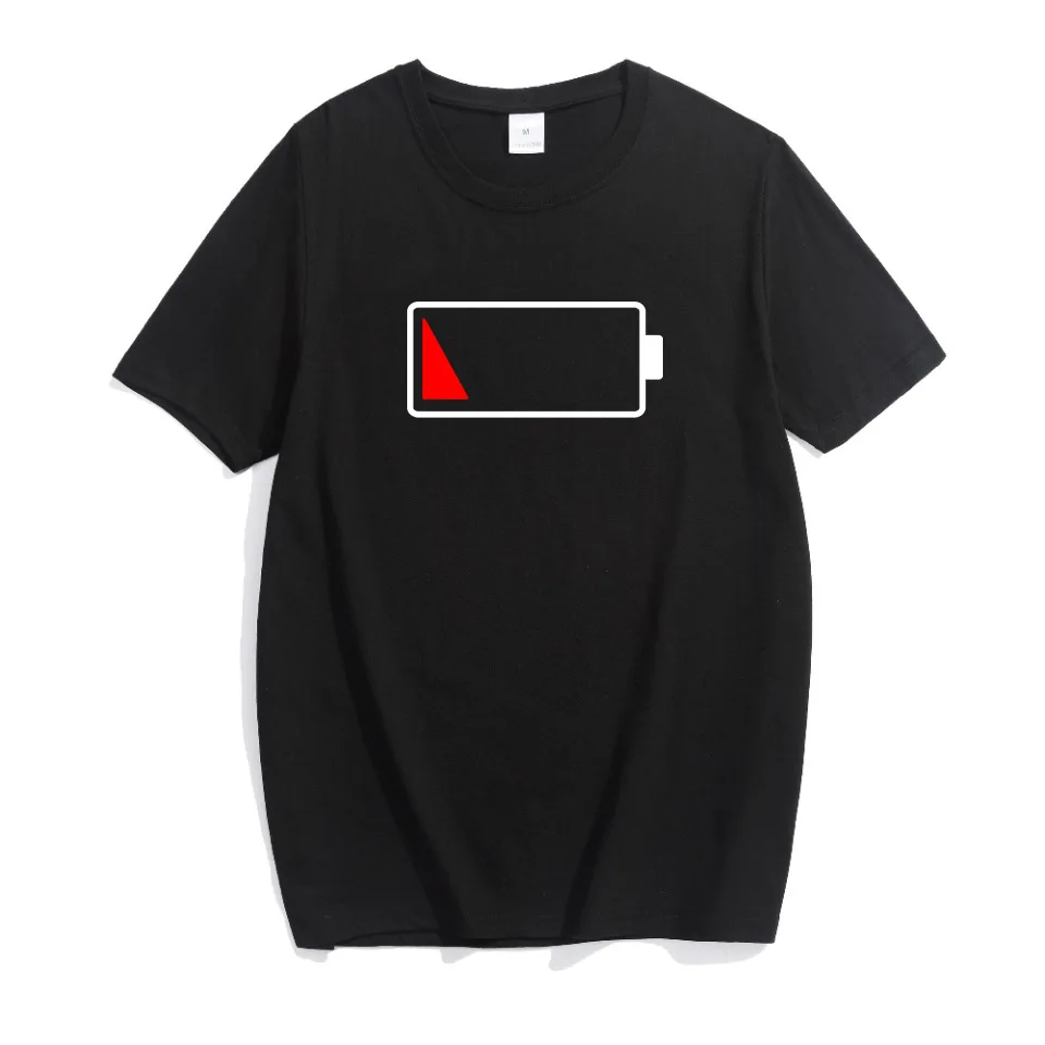 2026 Spring and Summer Fun T-Shirt Versatile Black Breathable Printed Crew Neck Casual Battery Pattern