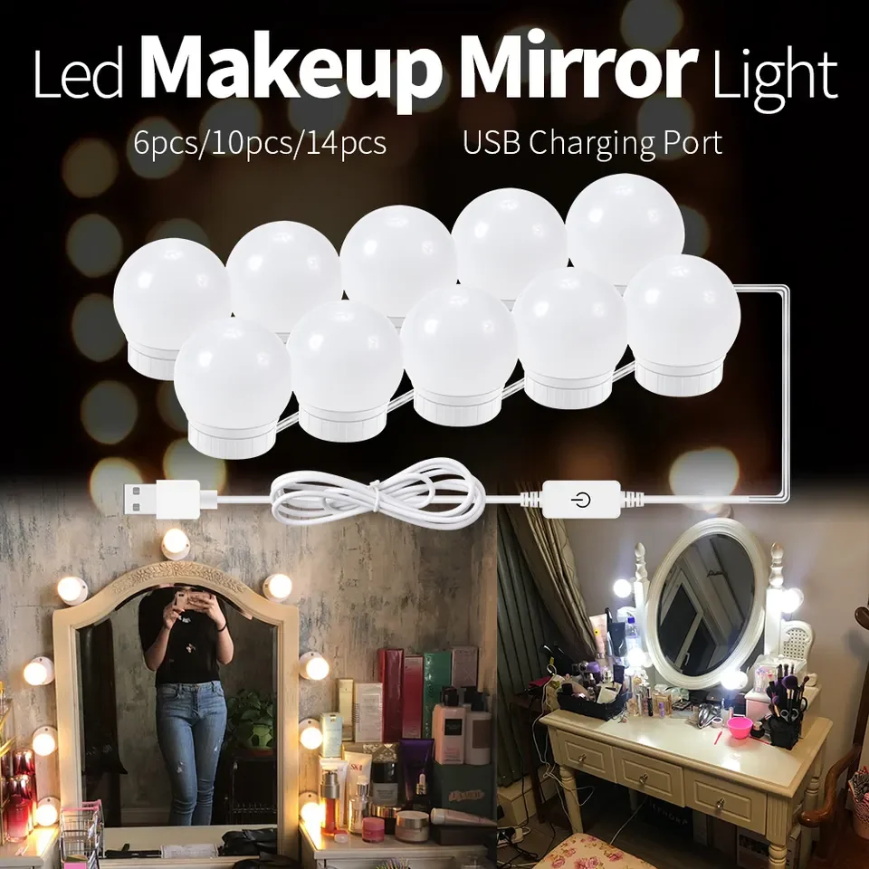 LED Makeup Mirror Light Bulb Mirror Fill Light Dressing Table Rotary Thread Collection Touch Three Color Temperature