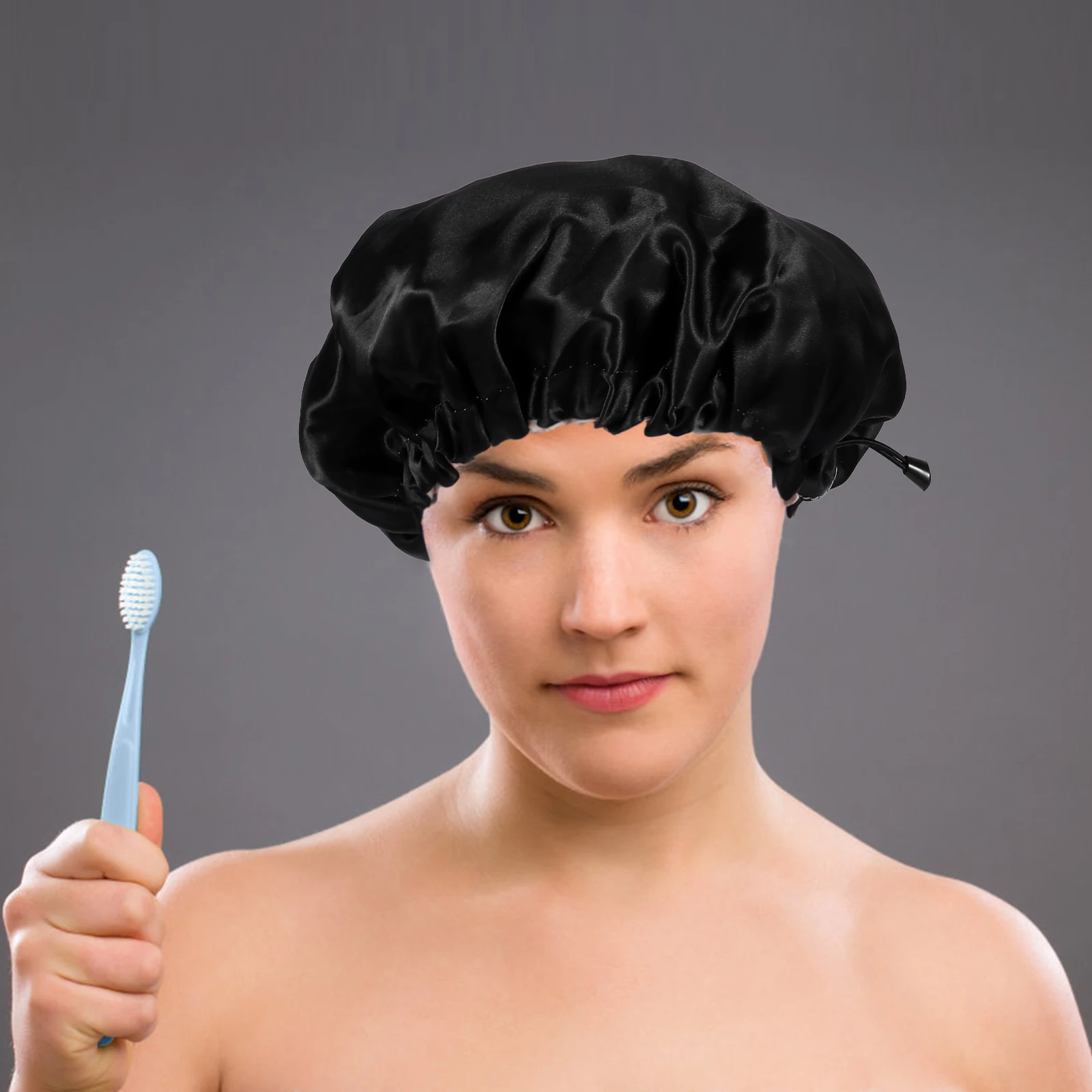 

Elastic Edge Satin Shower Caps Adjustable Comfortable to Wear Bathing Sleep Caps for Thin Thick Short Hair