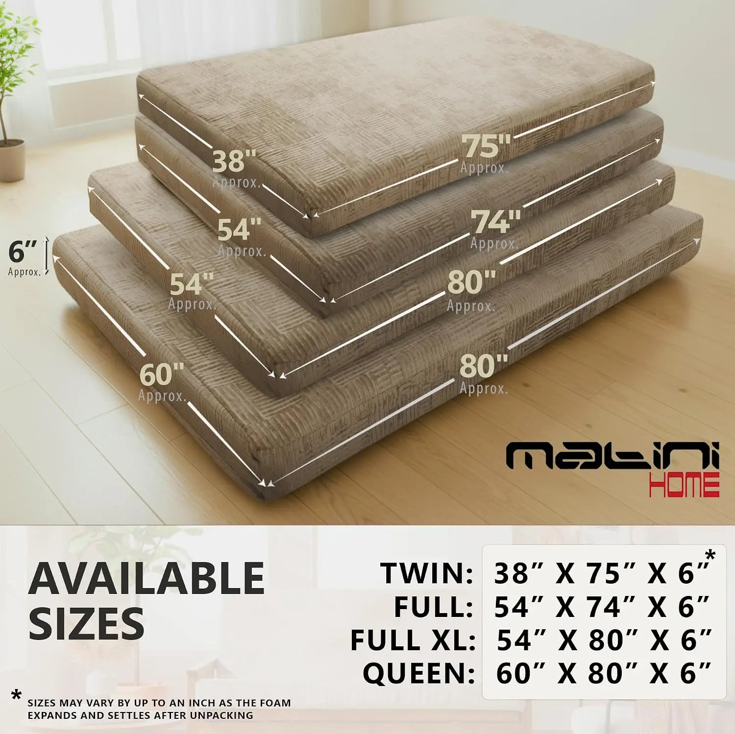 Memory Foam Futon Mattress, Foldout Sofa Bed, 54x80 Full XL, Thick Corded Cushion, Heavy Duty, Frame Not Included, Customized