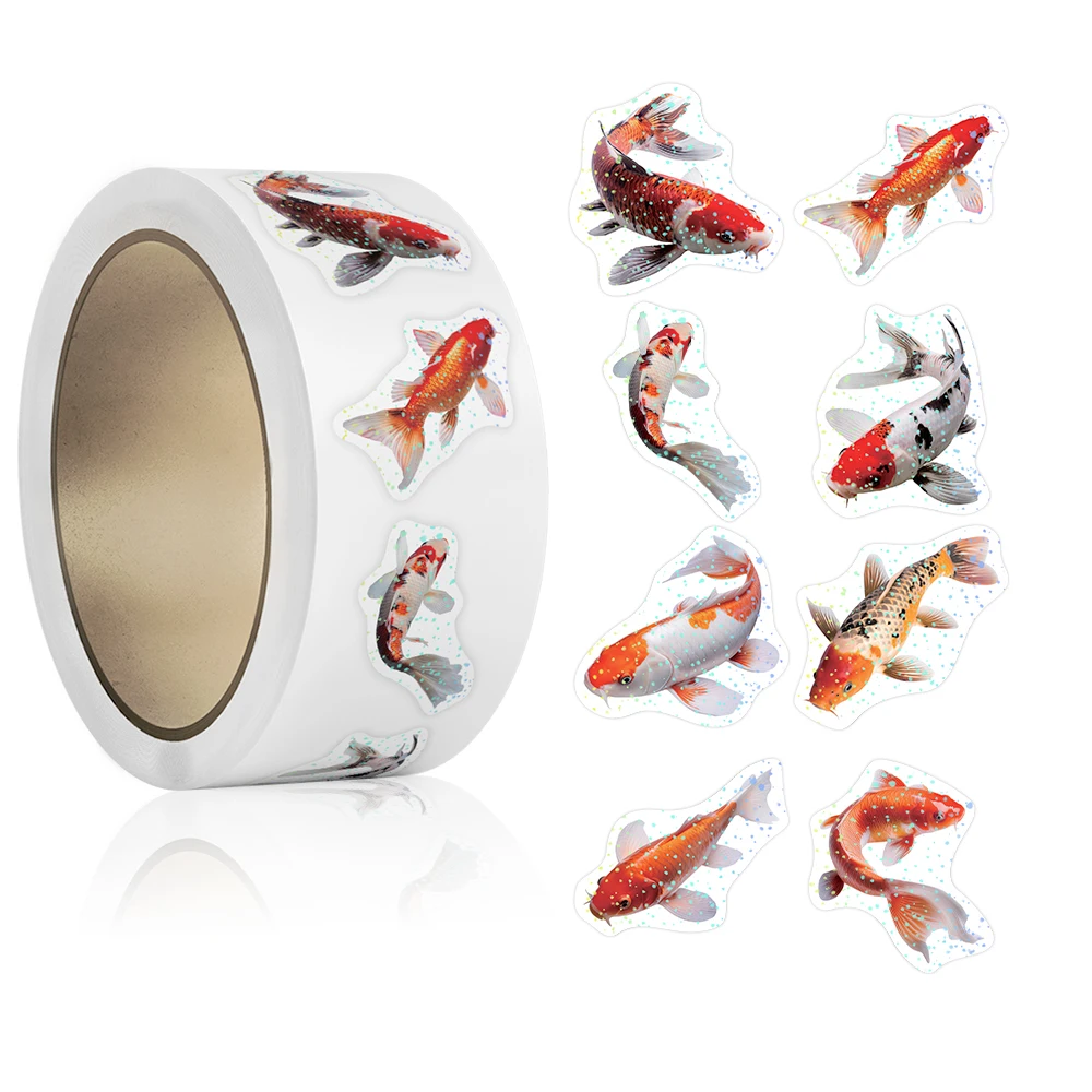500 Stück violette Aufkleber, Koi-Fisch, holografische, wasserfeste, selbstklebende Aufkleber für Geschenke, Dankeschön-Belohnungsaufkleber