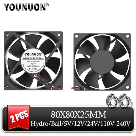 2PCS DC 5V USB 80MM COOLING FAN 80X80X25MM DC 12V/24V  8025 Cooler Fan AC 110V-240V Brushless Cooling Cooler Fan for DIY/CASE