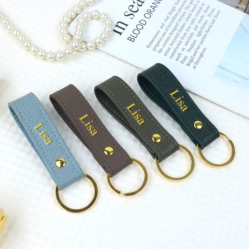Customized Name Simple and Elegant Leather Car Keychain, Metal Key String Pendant, Creative and Unique Exquisite Keychain