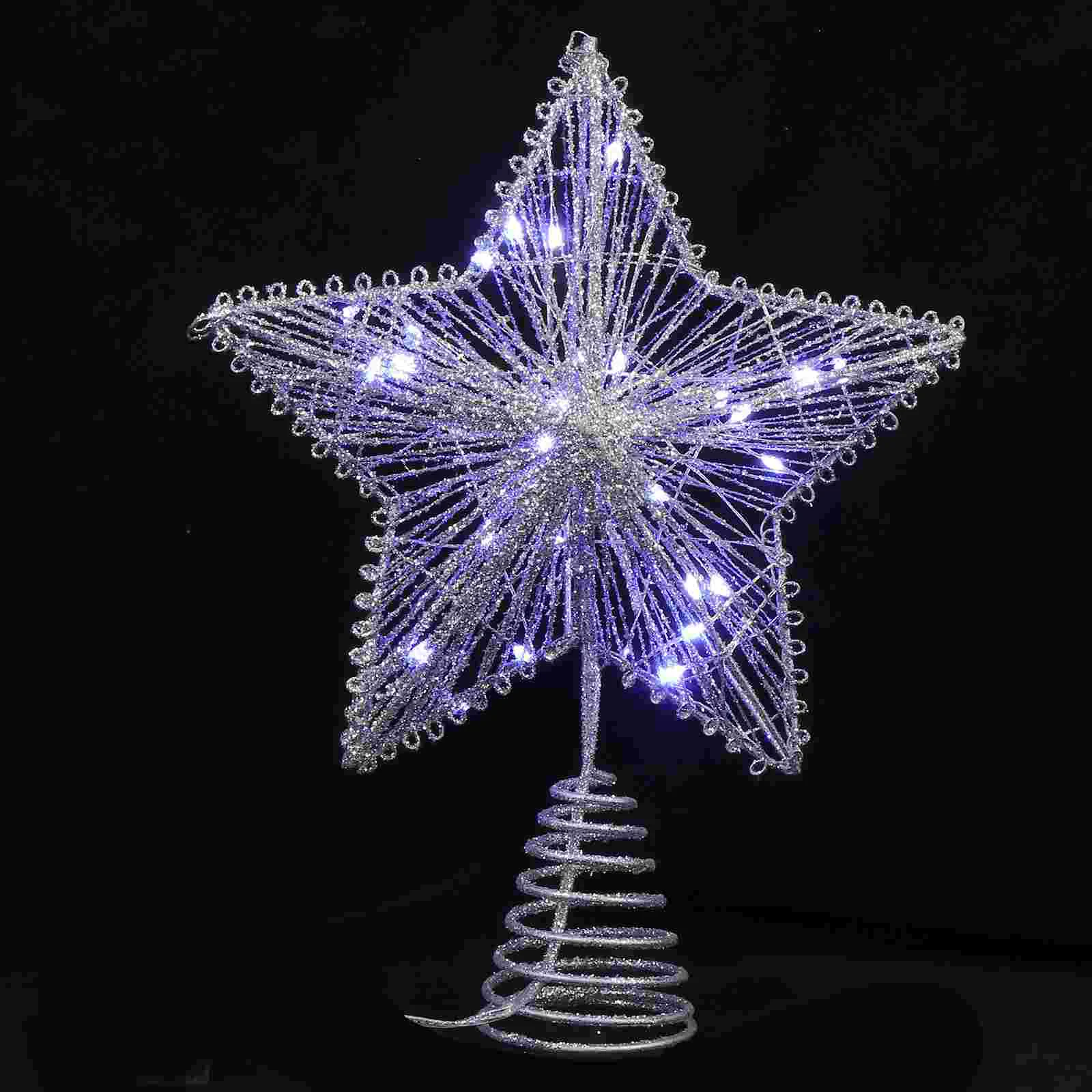 Pentagram Tree Top Star Light up Topper Decor Lighted Christmas Outdoor Xmas Party Prop Iron Star-shaped