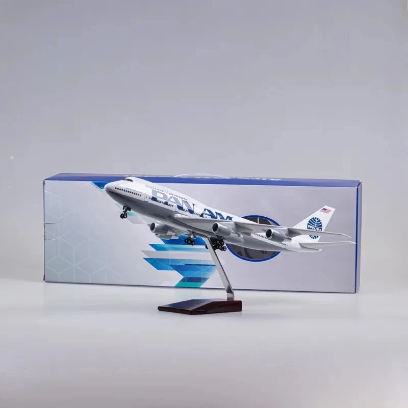 

47cm 1/150 Scale Airplane 747 B747 Aircraft PAN AM Airline Model W Light and Wheel Diecast Resin Plane For Collection