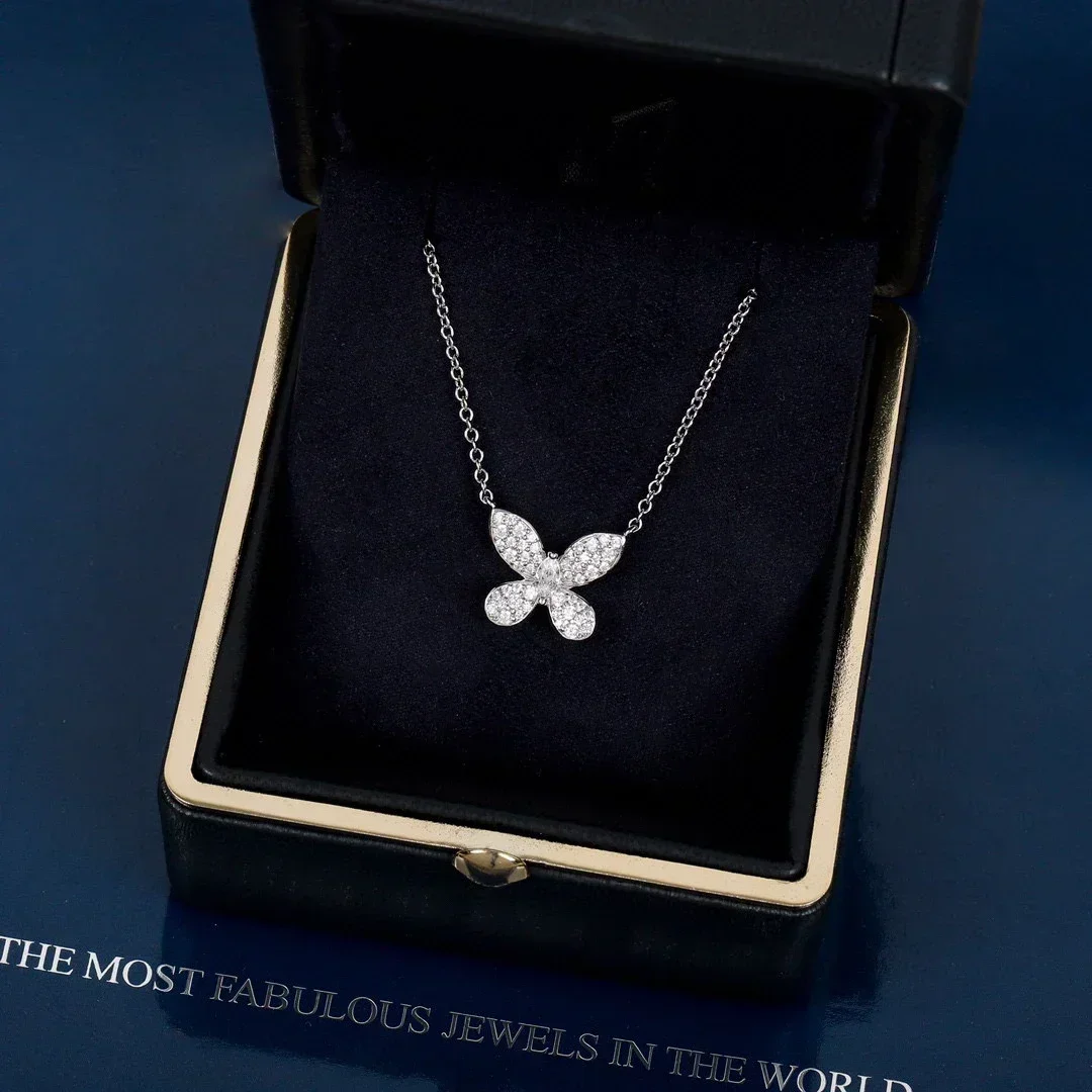 

PR Brand Pure Sterling Silver Jewelry For Women Diamond Butterfly Wedding Jewelry Necklace Butterfly Pendant Silver Necklace