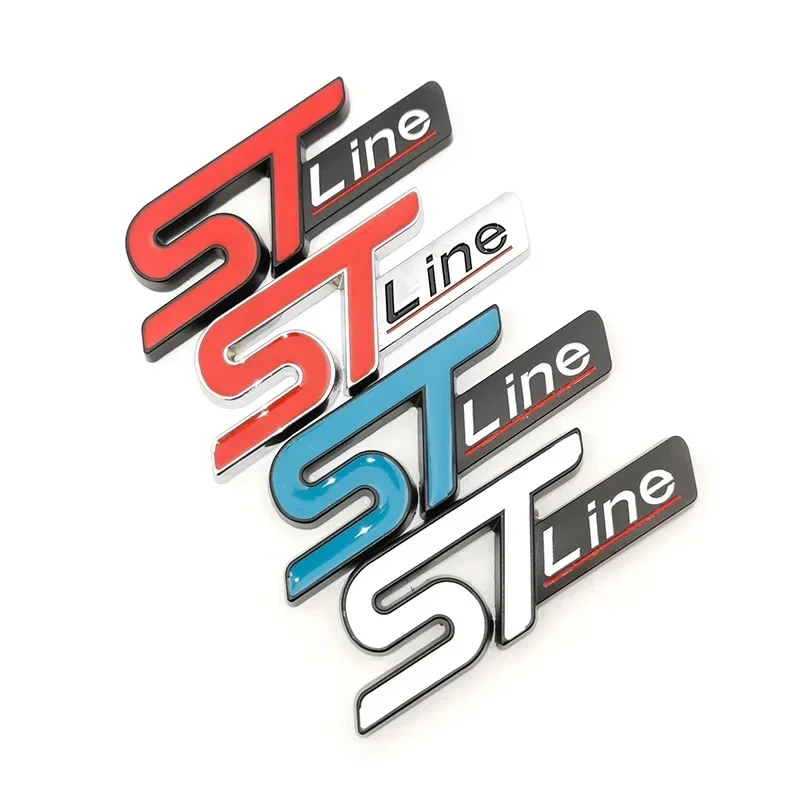 3d New Metal Red Blue ST line Front Sticker Car Head Emblem Badge Chrome Sticker for FORD FIESTA FOCUS MONDEO Auto Car Styling
