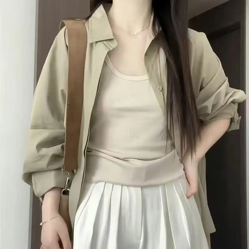 

Long Sleeve Shirts Womens Striped Stand Collar Slim Fit Pleated Sleeves Minimalist Feminine Youthful Office Spring Wear