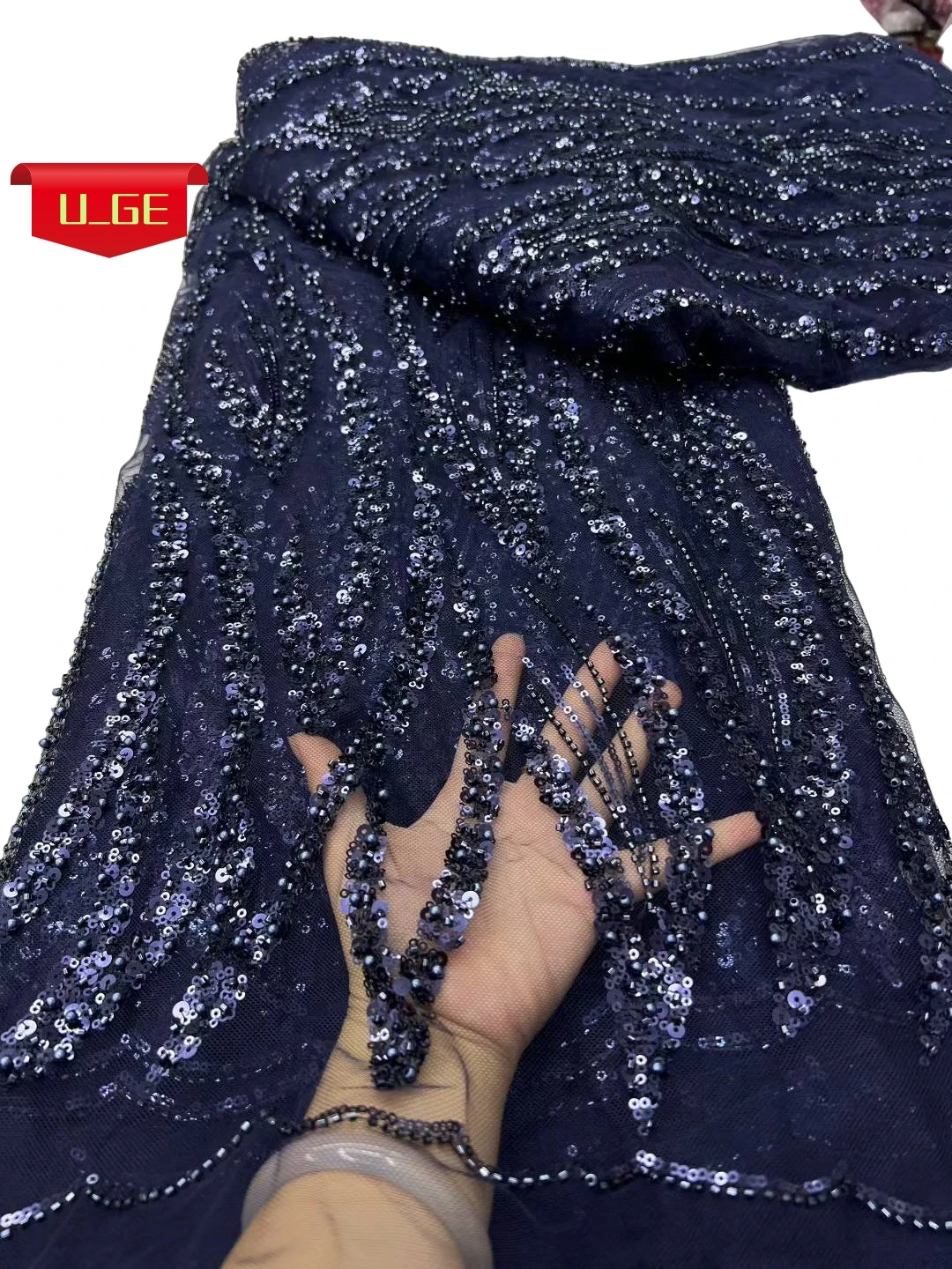 

Elegant Luxury Mesh Sequined Lace With Stones Fabric - High Quality Soft Wedding Dress Lace for Bridal Gowns U_Ge8593