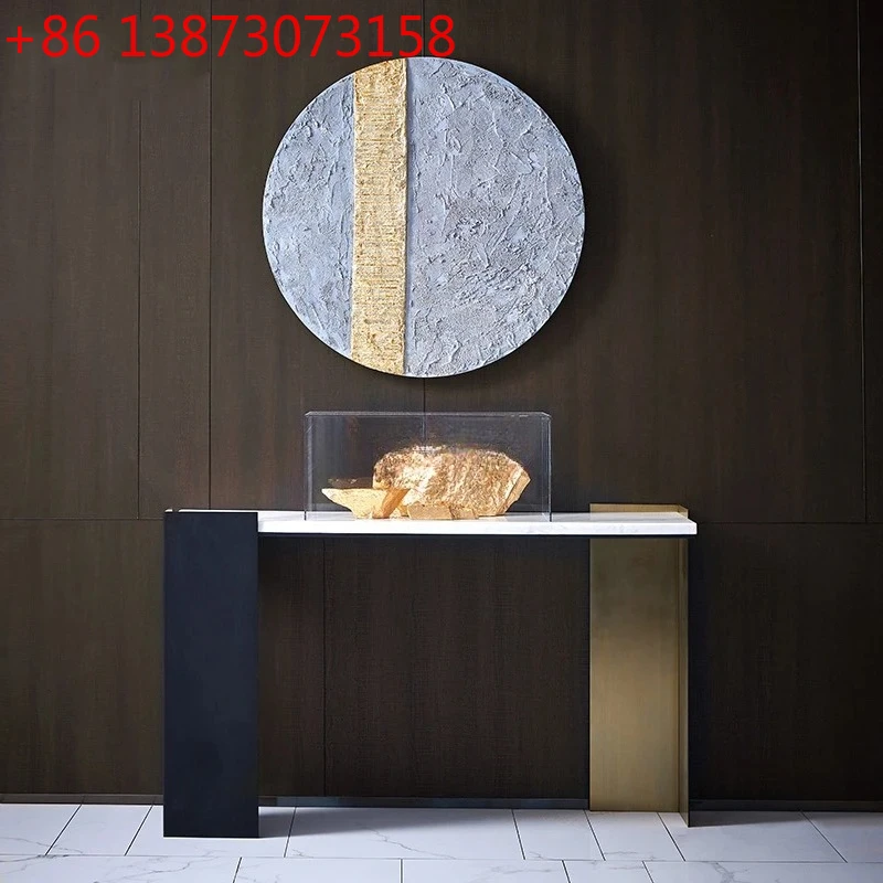 Modern light luxury entrance foyer entrance marble partition strip case stainless steel sofa back few