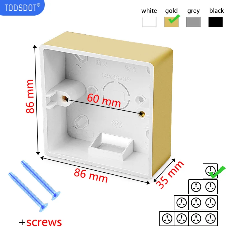 35 mm Switch Box Champaign Gold On Wall Surface Socket Box Type 86 High Quality Mount Box PVC Flame Retardant UL 94 V-0