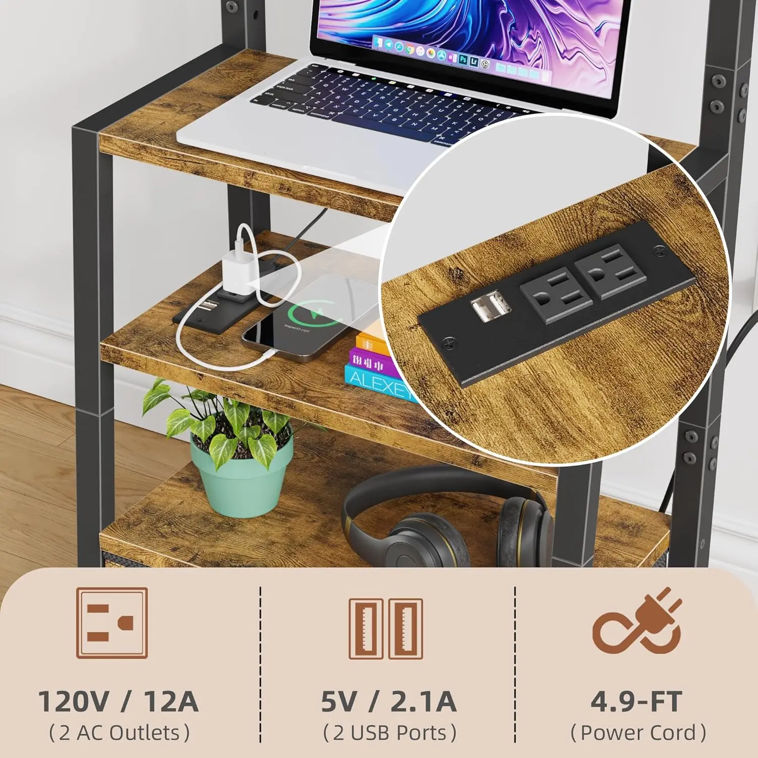 

Rolling TV Stand with Wheels and Mount & Fabric Drawer - Entertainment Center with Power Outlet and Small TV Stand for Bedroom,