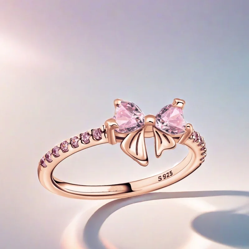 2024 New 925 Silver Ring Zircon Shining Bow Ring Original S925 Finger wedding Ring DIY Women Fine Jewelry Gift