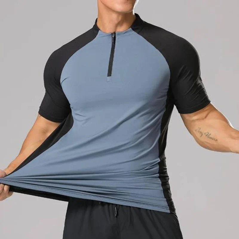 

Men's Ice Silk Sweatshirt Elastic Wicking Breathable Tights Shirts Tops High Quality Sport Short Sleeves T-shirt