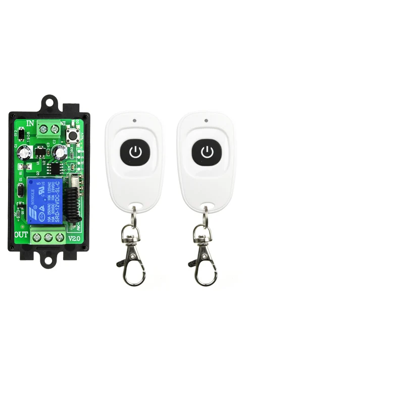 DC12V 24V 1CH 1 CH interruptor de luz de Control remoto inalámbrico RF 10A salida de relé módulo receptor de Radio + transmisor de botón blanco