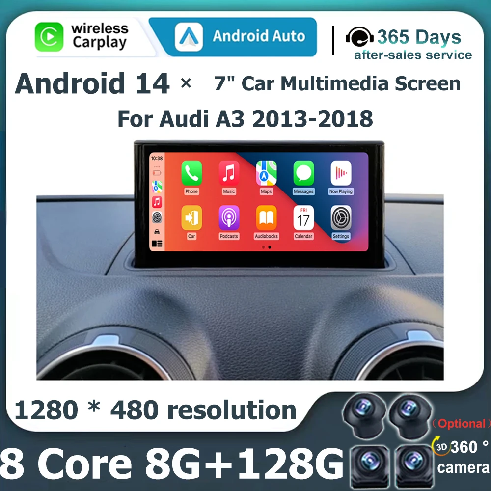 Android 14 Touch Screen 7 Inch For Audi A3 2013-2018 Car Accessories Auto Carplay Monitors Multimedi Audio Video Radio Player