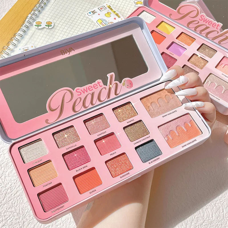 Cute Peach 12 Color Eyeshadow Palette Eye Makeup Palette Makeup Eye Shadows Kit Highlighter Shimmer Long Lasting Waterproof