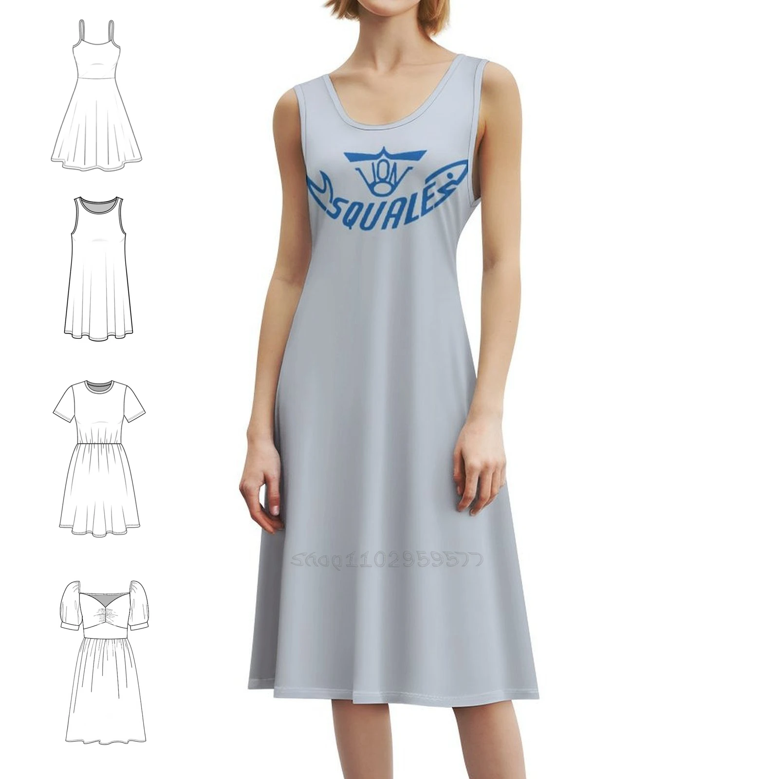 

Squale Bohemian Sleeveless Dress Multi-Print Beach Vacation Party Dress Watch Diver Shark Female Clothing