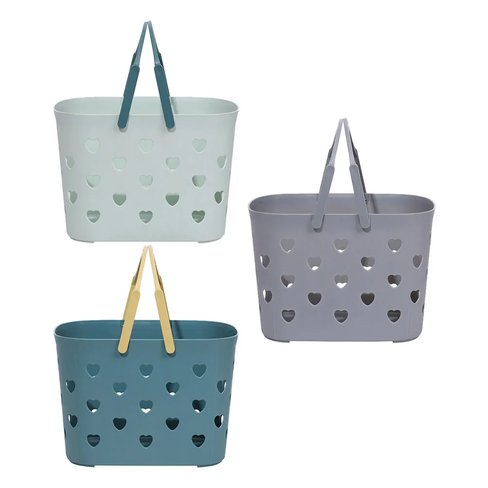 

3pcs Heart-shaped Bath Basket Hollow-out Storage Baskets Bathroom Sundry Containers Plastic Toiletries Organizer Strong Quality