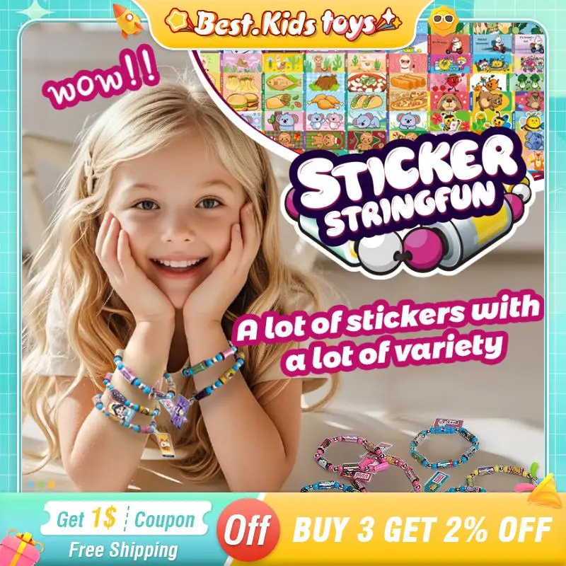 DIY Sticker Beads Bracelets Collectible Cards Wristbands Children Hand Rope Weaving Set Threading Handicraft Toys Birthday Gifts