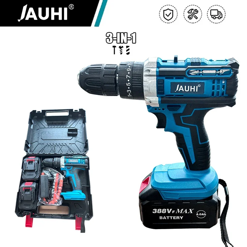 JAUHI 21V Cordless Drill 45N.m Electric Screwdriver Keyless Chuck 2 Gear Speed Mini Wireless Power Driver Driver DIY Power Tools