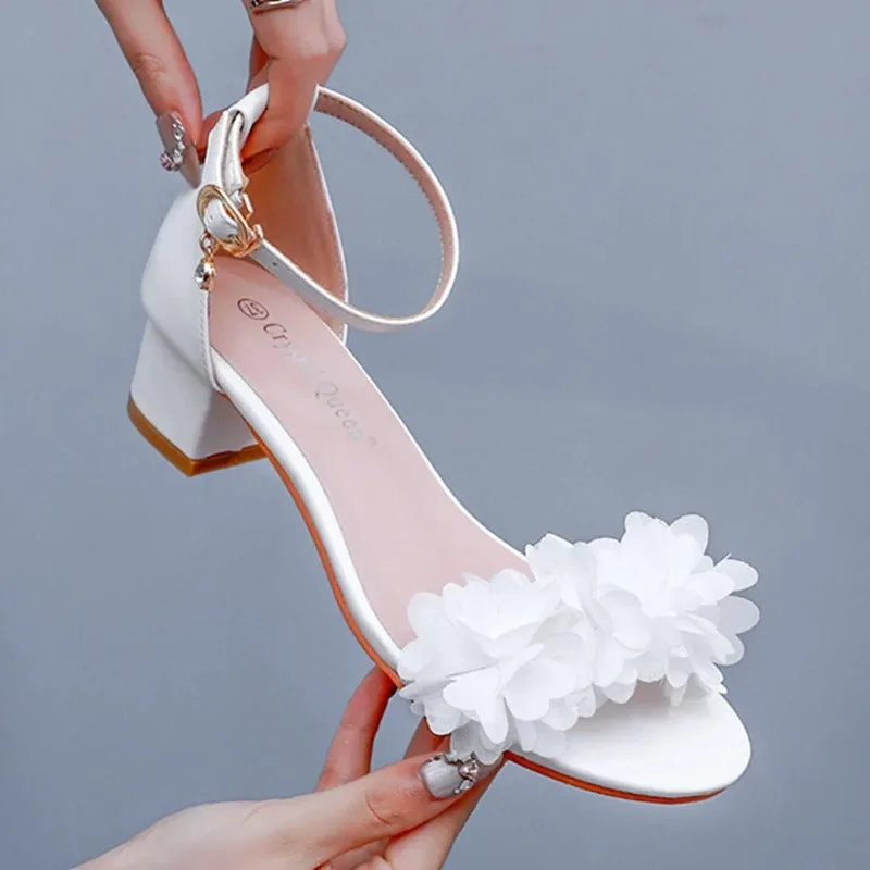 

9CM Women's High Heel Sandals New Fashion Flower Band High Heels Exquisite Wedding Shoes for Woman Designer Shoe Sandalias Mujer