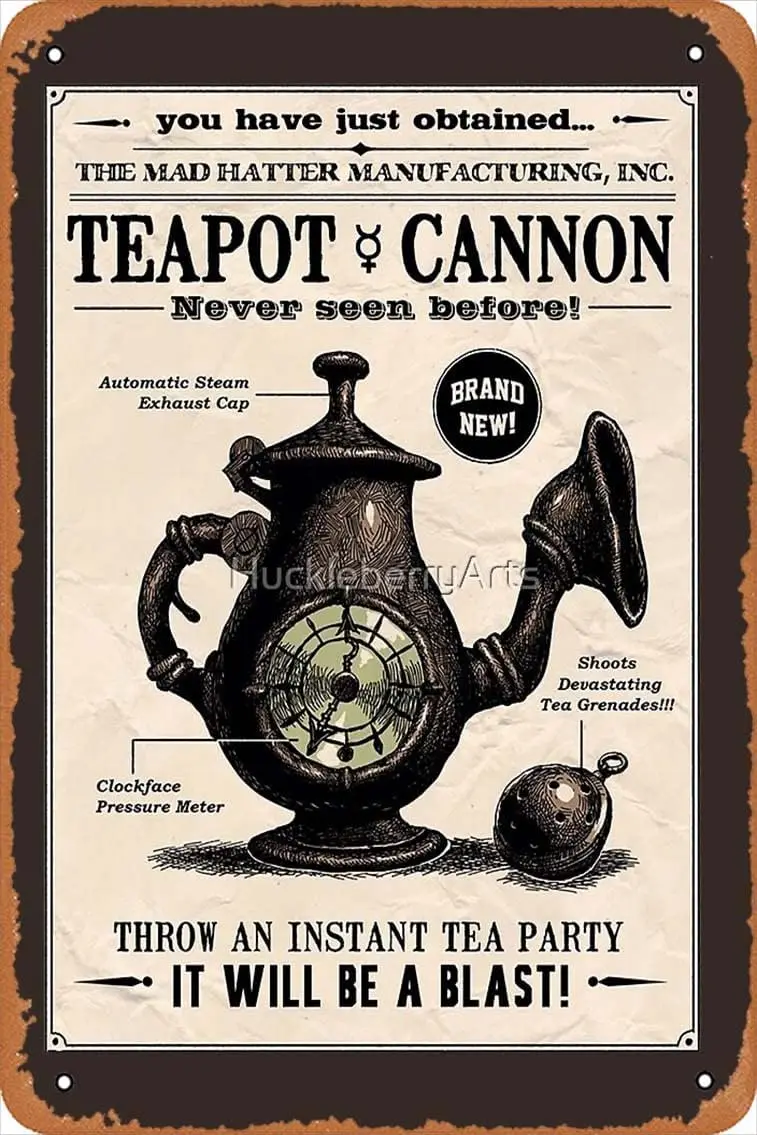 Teapot Cannon (Alice Madness Returns) Art Print Vintage Retro Metal Sign 8x12 Inch Man Cave Home Wall Decor