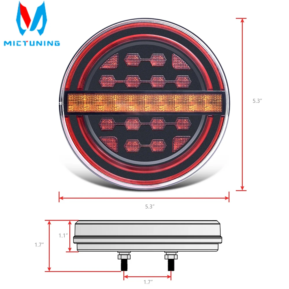 

MICTUNING 2Pcs 5.3 Inch Round LED Truck Trailer Tail Lights Bus Lights With Brake Light DRL Flow Amber Turn Signal For Truck Car