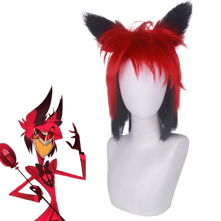 Synthetic Cosplay Wig Alastor-Inspired Style Wolf Cut Mantis Top Anime Faux Scalp Fiber Wigs for Roleplay Themed Party