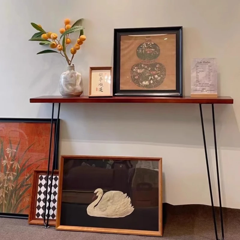 

Narrow Entryway Table Solid Wood Console Table with Iron Hallway Desk for Small Spaces Minimalist Foyer Desk for Compact Homes