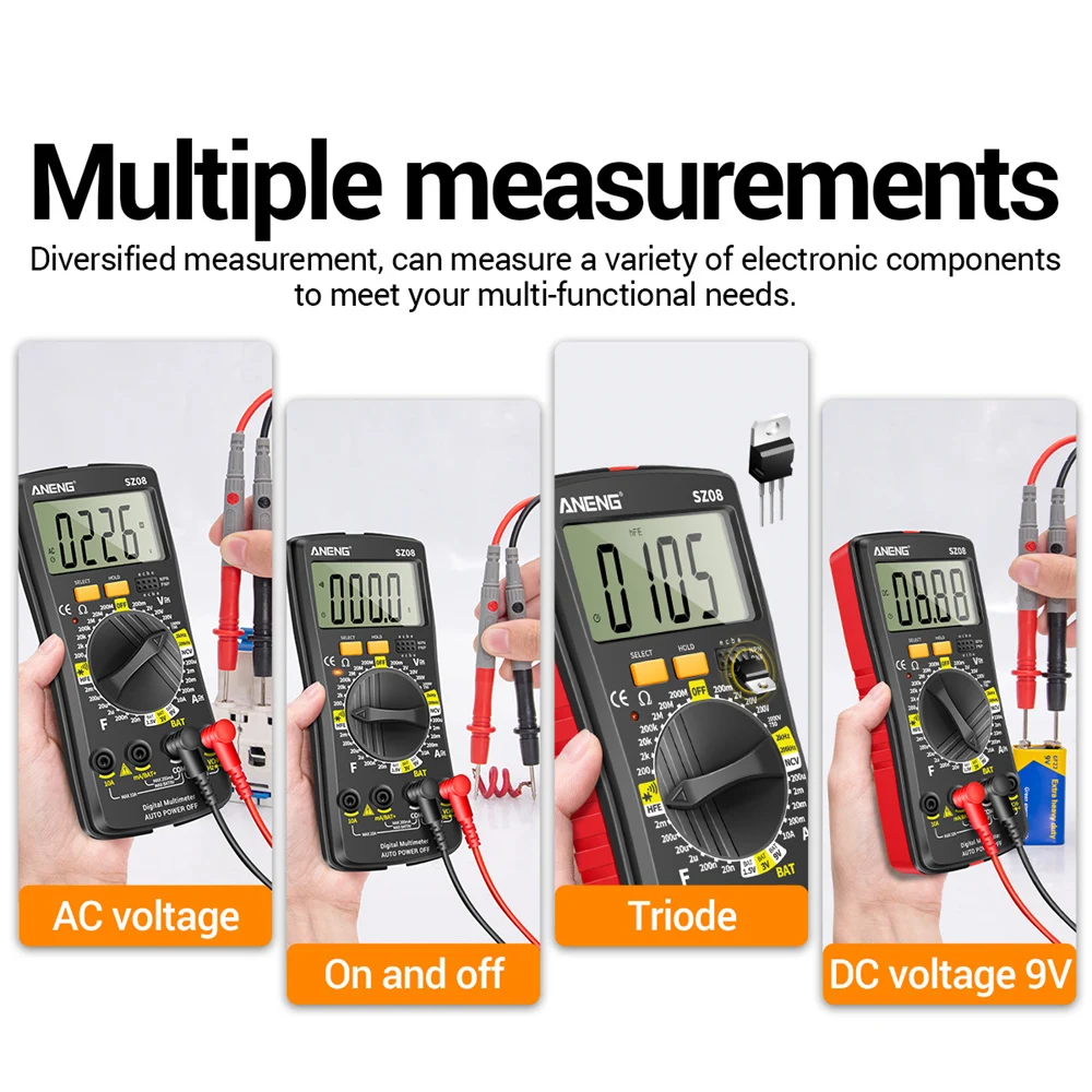 Handhold Testers Professional Multimeter SZ08 Digital Multimeter Auto Voltmeter AC DC 220V Resistance Ultra-thin storage