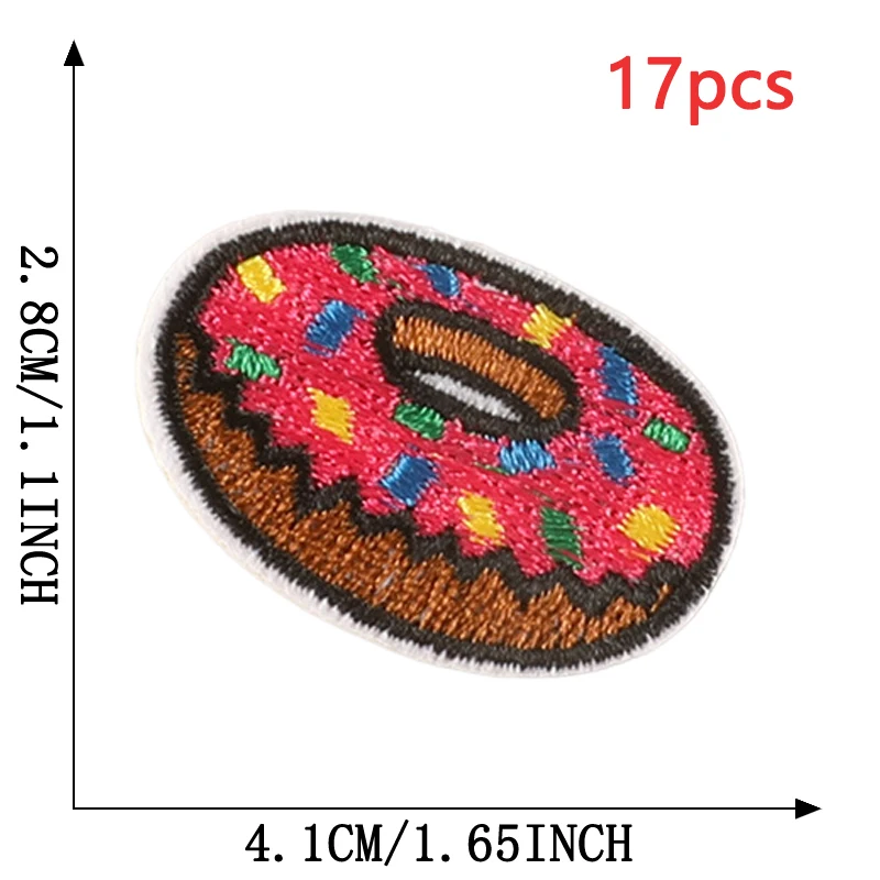 17-teiliges Lot von Lebensmitteln, Donut, Hamburger, Pommes Frites, Stickerei-Applikation, zum Aufbügeln, Großhandel für Kleidung, Kinder, schmelzbar, niedlich – Detail 6
