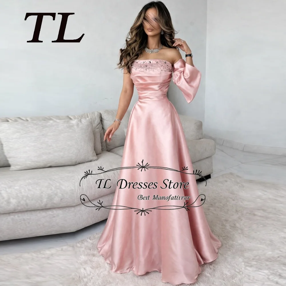 TL 2026 Pink A-Line Mermaid Prom Dresses Floor-Length Strapless Formal Evening Dresses Simple Draped Backless Customized