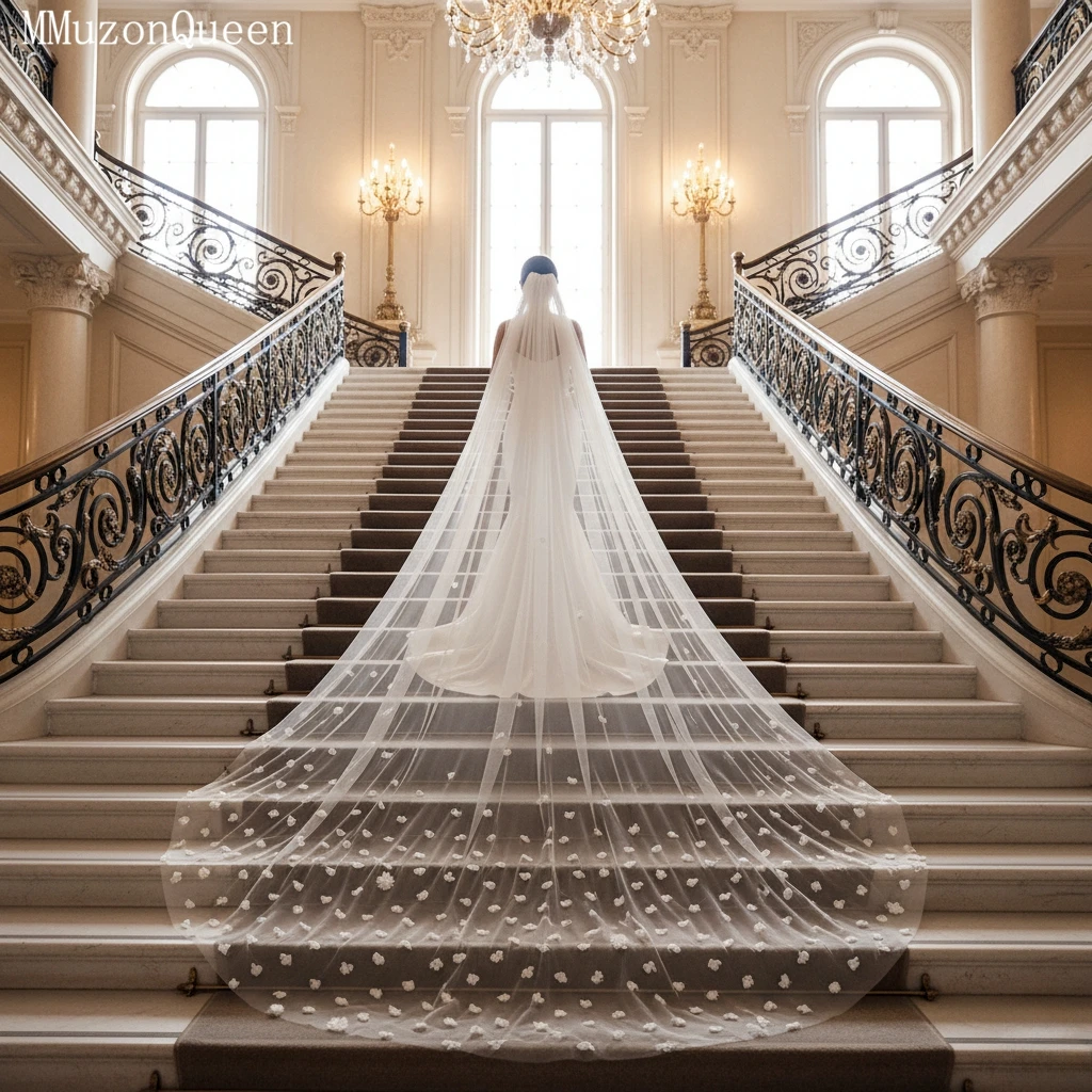 

TOPQUEEN V20 3d Flower Wedding Veil Soft Bridal Veil Single Layer Hand Sewn Cathedral Wedding Veil With 3d Flowers Customizable