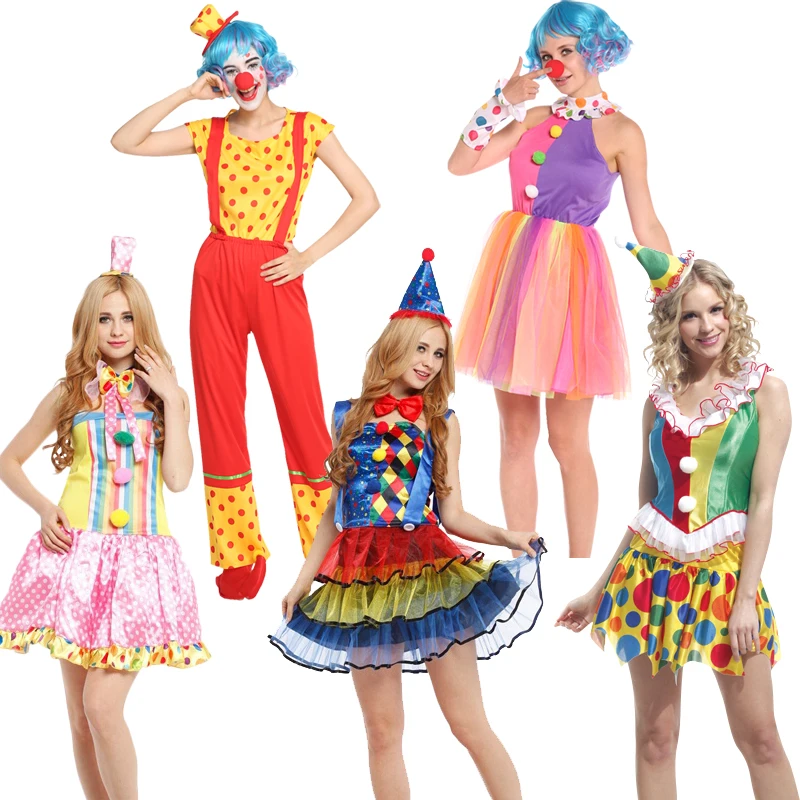 Adult Rainbow Circus Clown Costume for Women, Funny Joker Girls Birthday Carnival Party Outfit