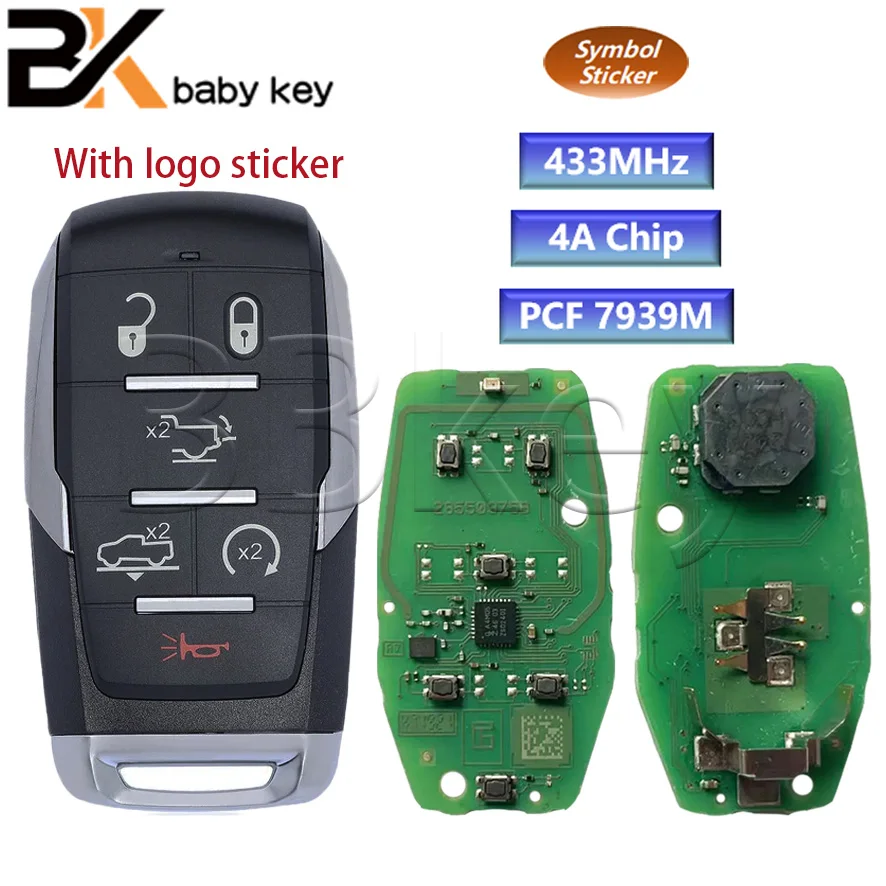 

BB Key For Car Remote Control Key For Dodge RAM 1500 Pickup 2019+ 4A Original PCF7939M 433MHz OHT-4882056 Promixity Card