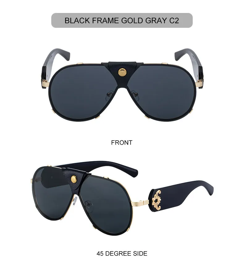 Vintage Übergroße Steampunk Piloten-Sonnenbrille 2026 Luxusmarke Shield Sonnenbrille Trendige Goggle-Fahrbrille UV400-Schutz – Detail 12