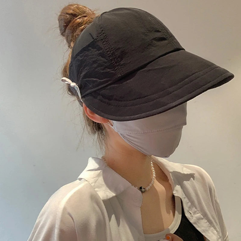 Foldable Wide Brim Ponytail Sun Hat Adjustable Cap Summer Quick-dry Visor Fisherman Cap For Women Beach Hat