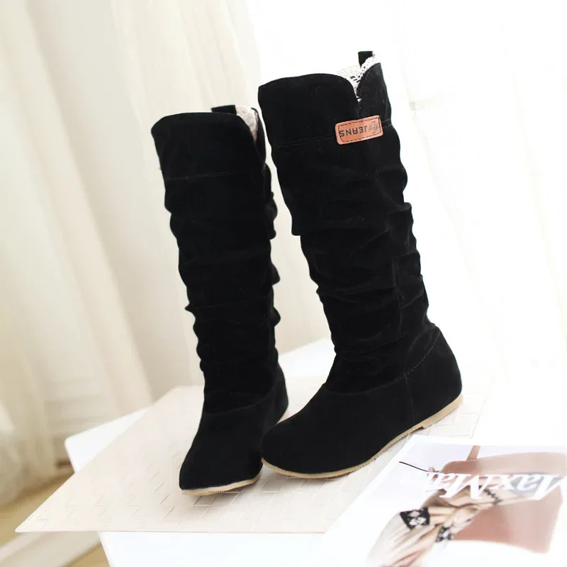 2026 New Mid-tube Snow Boots Hollow Cotton Thread Hook Lace Frosted Lady Boots Large Size Women's Shoes