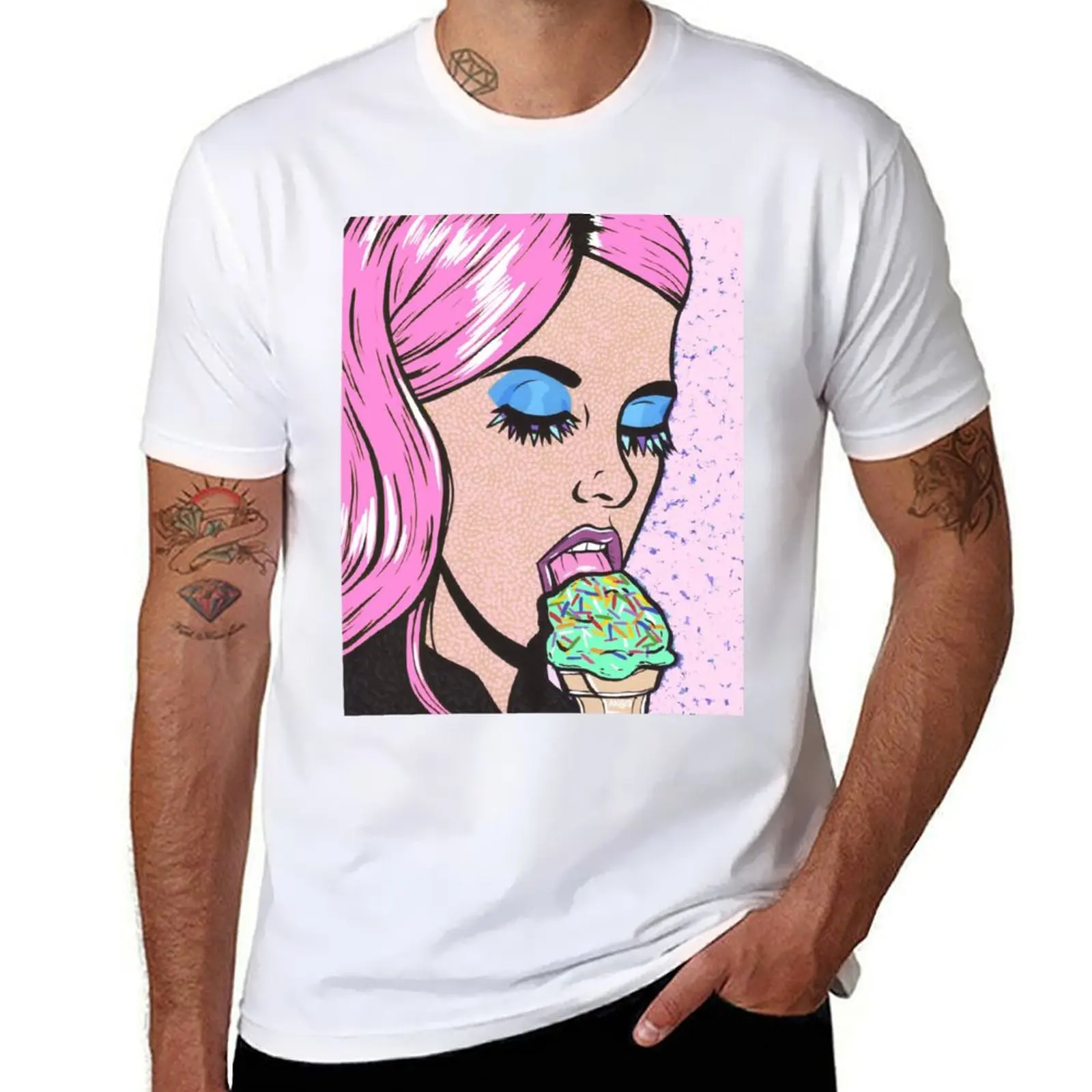 

Pink Ice Cream Comic Girl T-Shirt man t shirts for men anime t shirts oversize