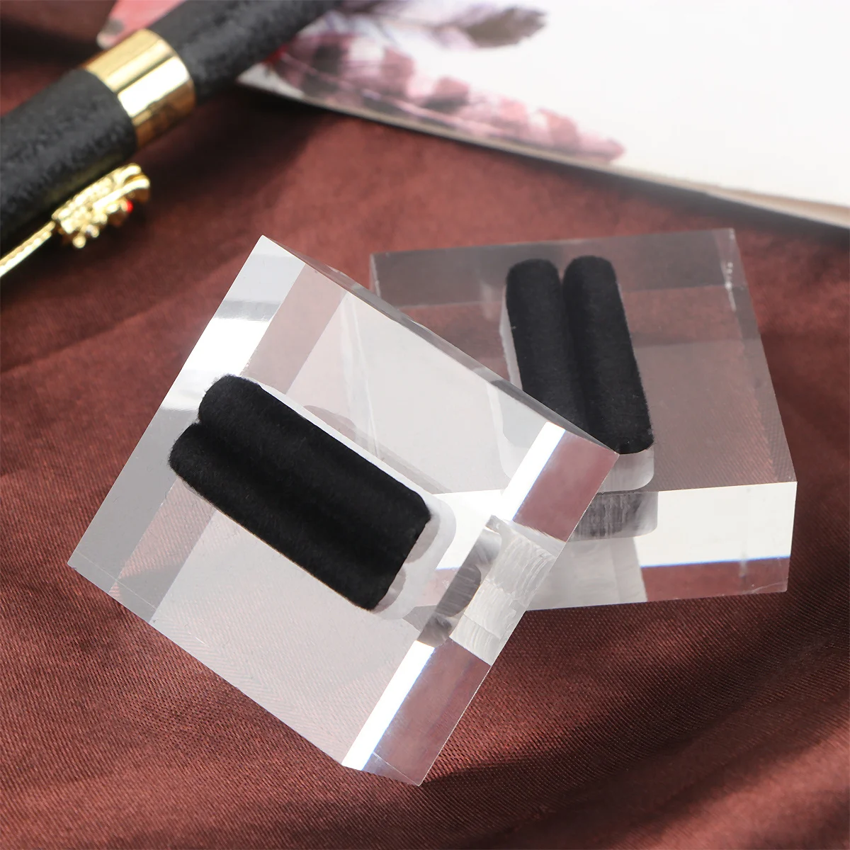 

2 pcs Ring Display Stand Acrylic Square Jewelry Organizer Transparent Storage Rack For Home Desktop Bathroom Bedroom Decor