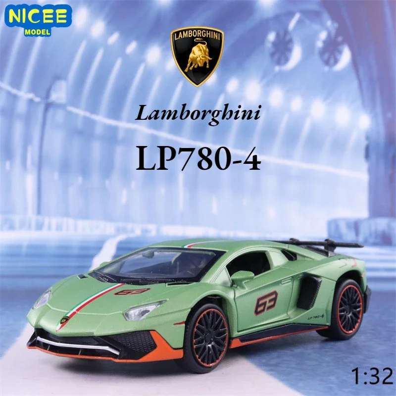 

1:32 Lamborghini LP780-4 SVJ суперкар, модель автомобиля из сплава, металлическая, с возможностью открытия двери, со звуком, детская игрушка в подарок E199