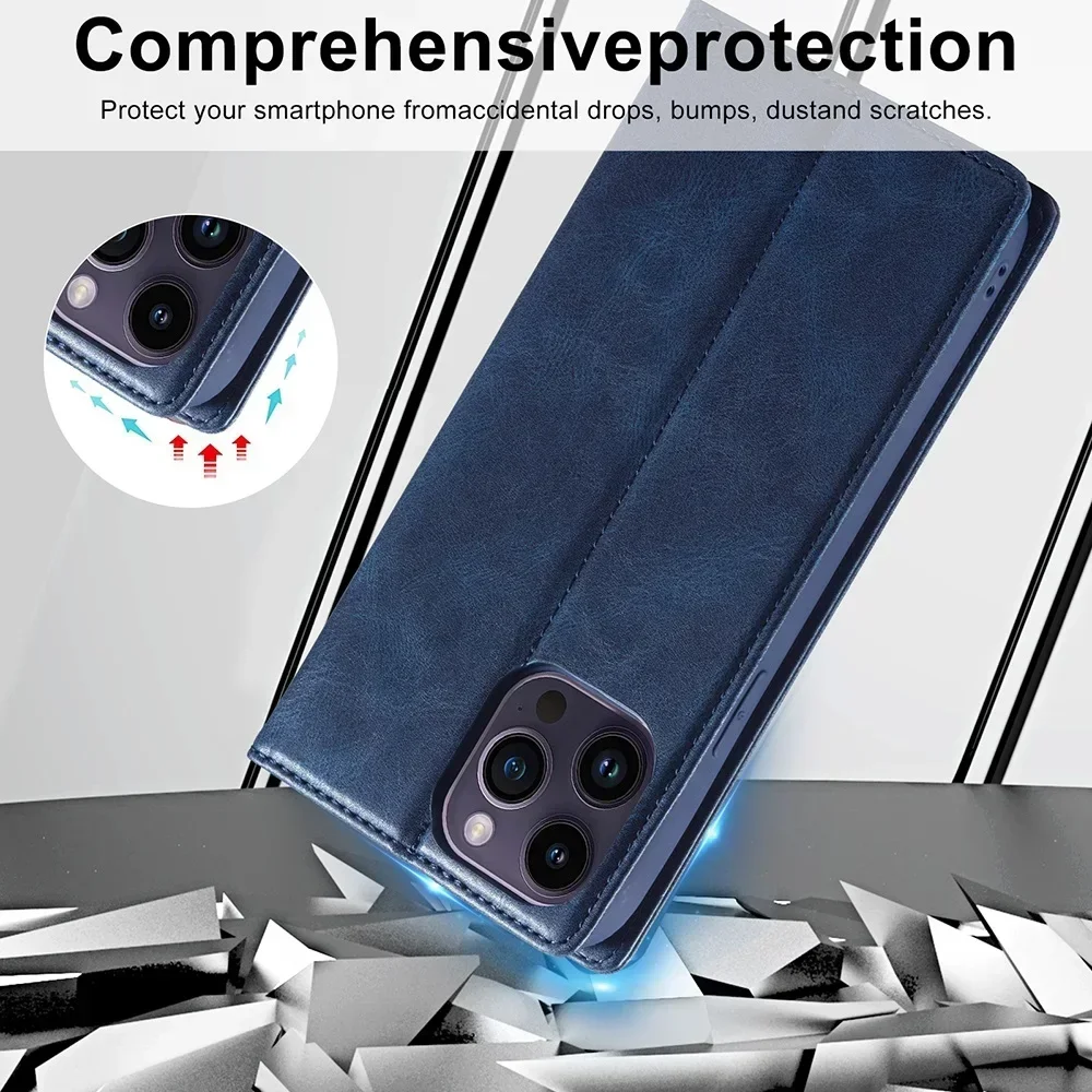 More Durable Leather Case for iPhone 14 13 12 11 Pro XS Max Mini XR 8 7 Plus SE 2022 2020 Magnetic Flip Cover Rfid Protection