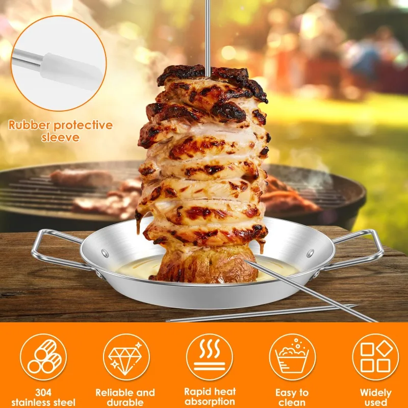 

BBQ Vertical Meat Skewer Stainless Steel Vertical Skewer Grill with 9in Removable Spikes for Steak Meat Chicken Roaster Holder