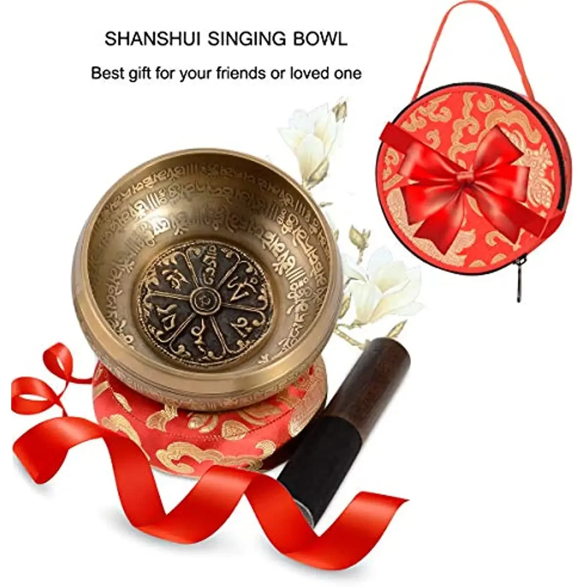 12CM Tibetan Singing Bowl Six True Words Mantra Yoga Meditation Sound Healing Antique Copper Plate