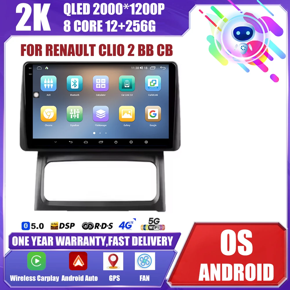 Stereo For Renault Clio 2 BB CB 2001 - 2012 Car Radio Multimedia Video Player Wireless Carplay GPS Navigation Android Auto