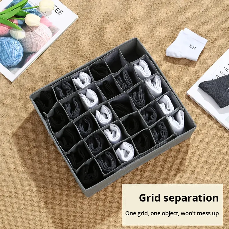 1pc Black 30 Grids Underwear Organizer Foldable Cabinets Drawer Underwear Divider Storage Box Hard Bra Socks Closet Storage