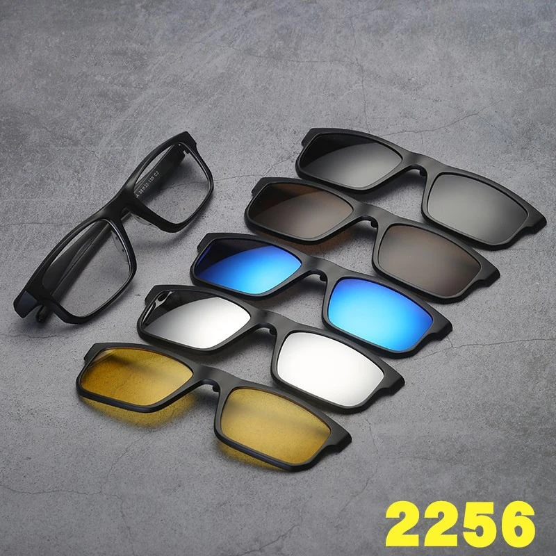 

6 In 1 Spectacle Frame Men Women Optical Myopia With 5 Clip On Polarized Sunglasses Magnetic Glasses For Male Eyeglasses 2256