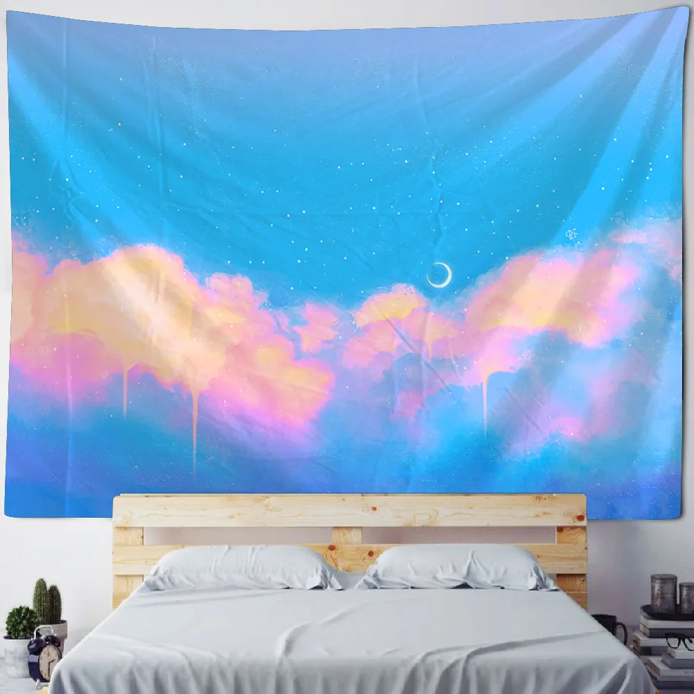 Dream sky tapestry children's room wall decoration wall hanging cloud starry sky cartoon illustration bedroom background cloth